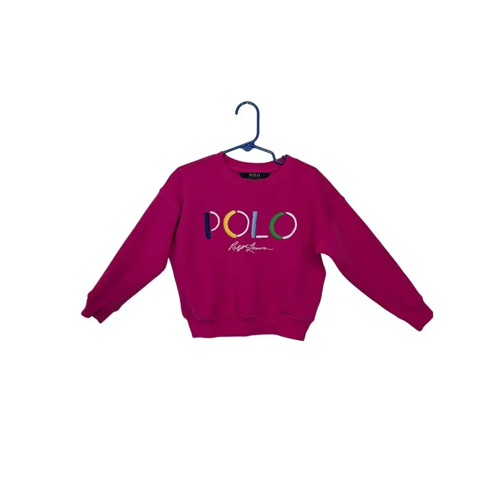 Polo Ralph Lauren Girls Tops, Pink RL Polo Pullover Crewneck Sweatshirt, Sz 4